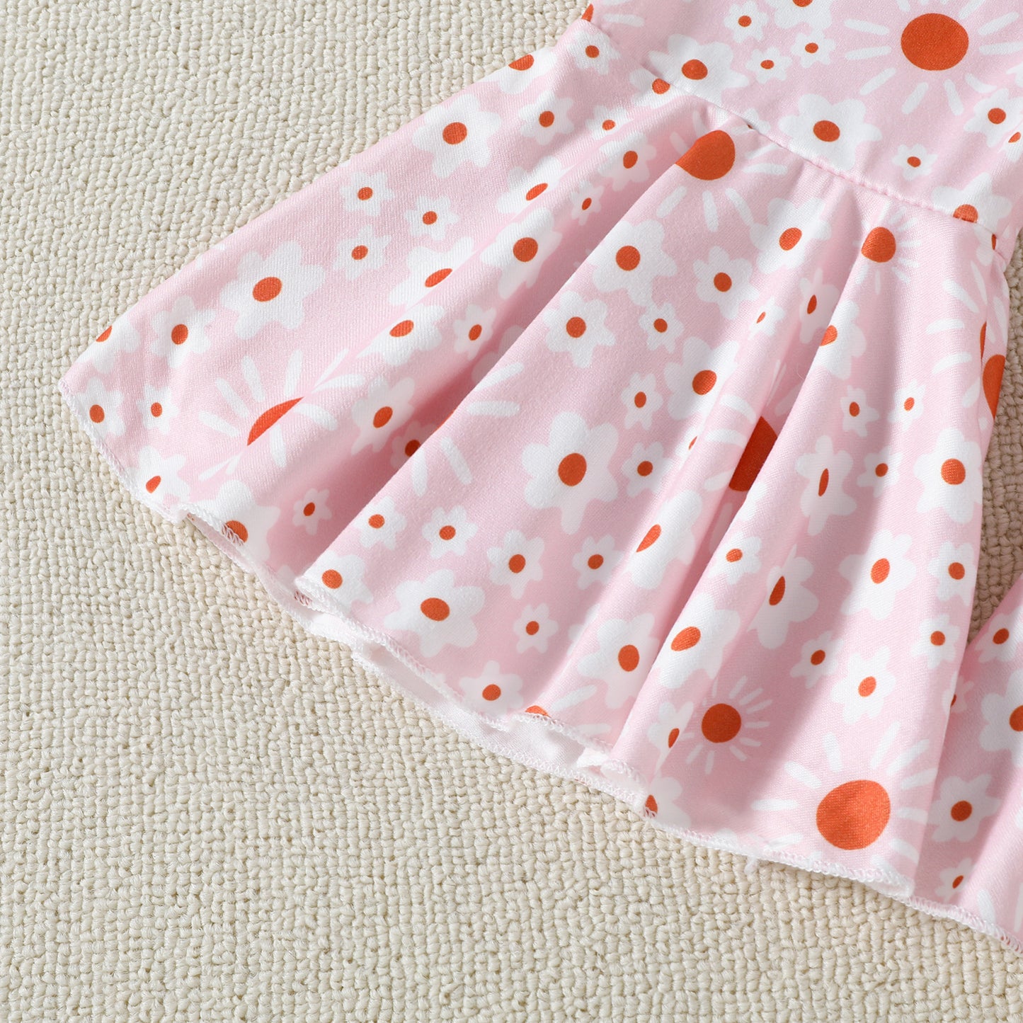 New Children's Flower Print Short Sleeve Bell-bottom Pants Summer Suit