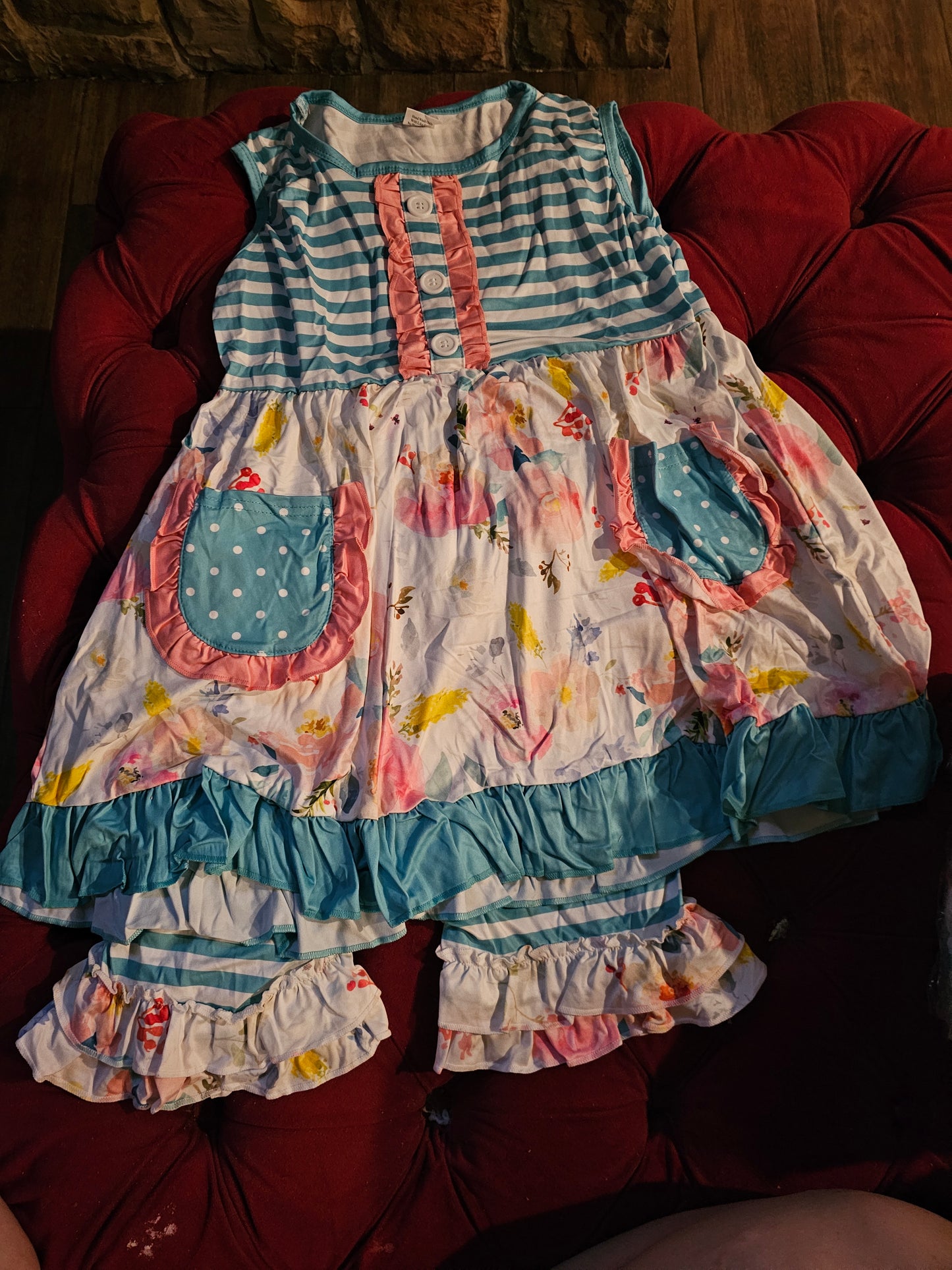 Pink and blue ruffle short set