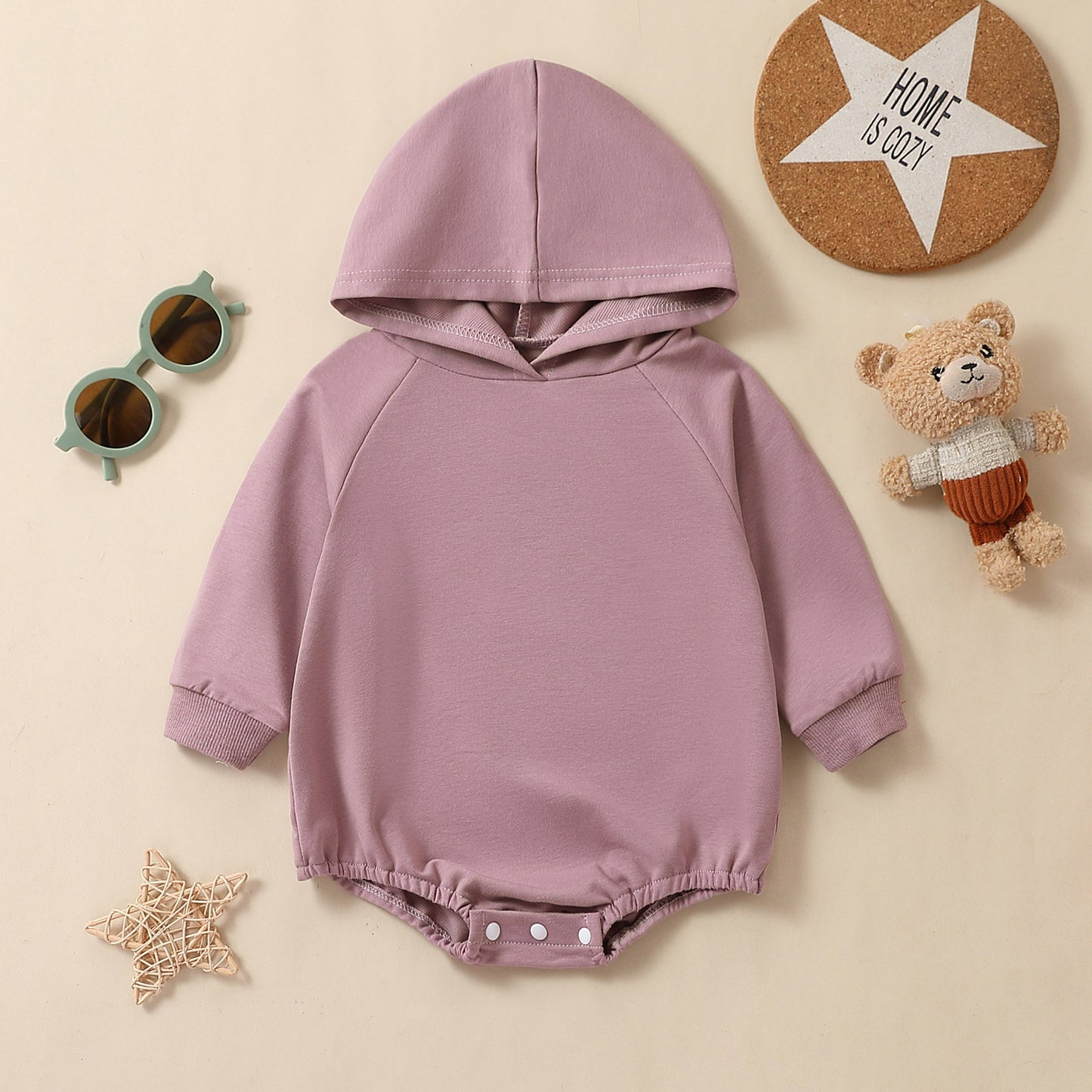Brown Purple White Hooded Long Sleeve Triangle Romper