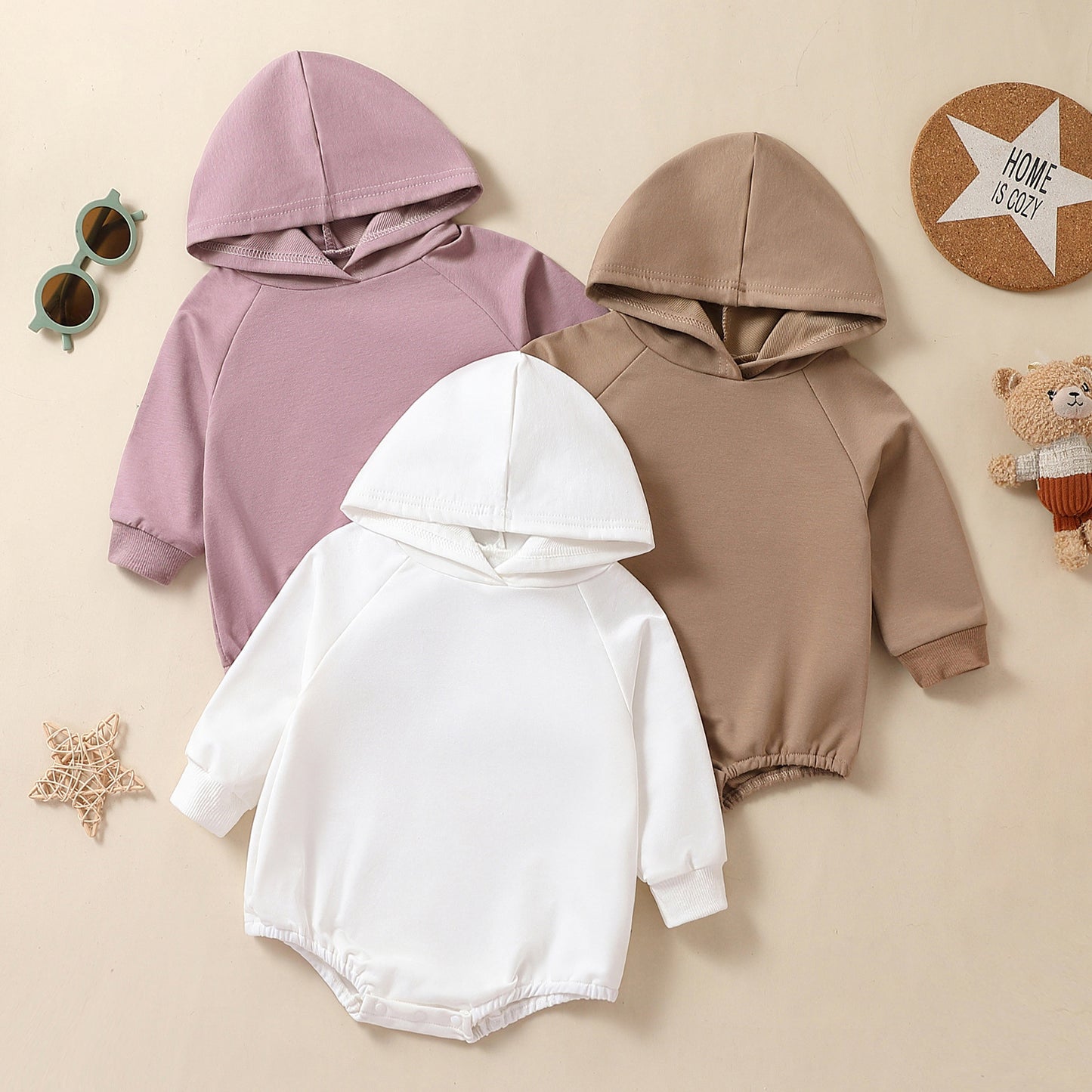 Brown Purple White Hooded Long Sleeve Triangle Romper