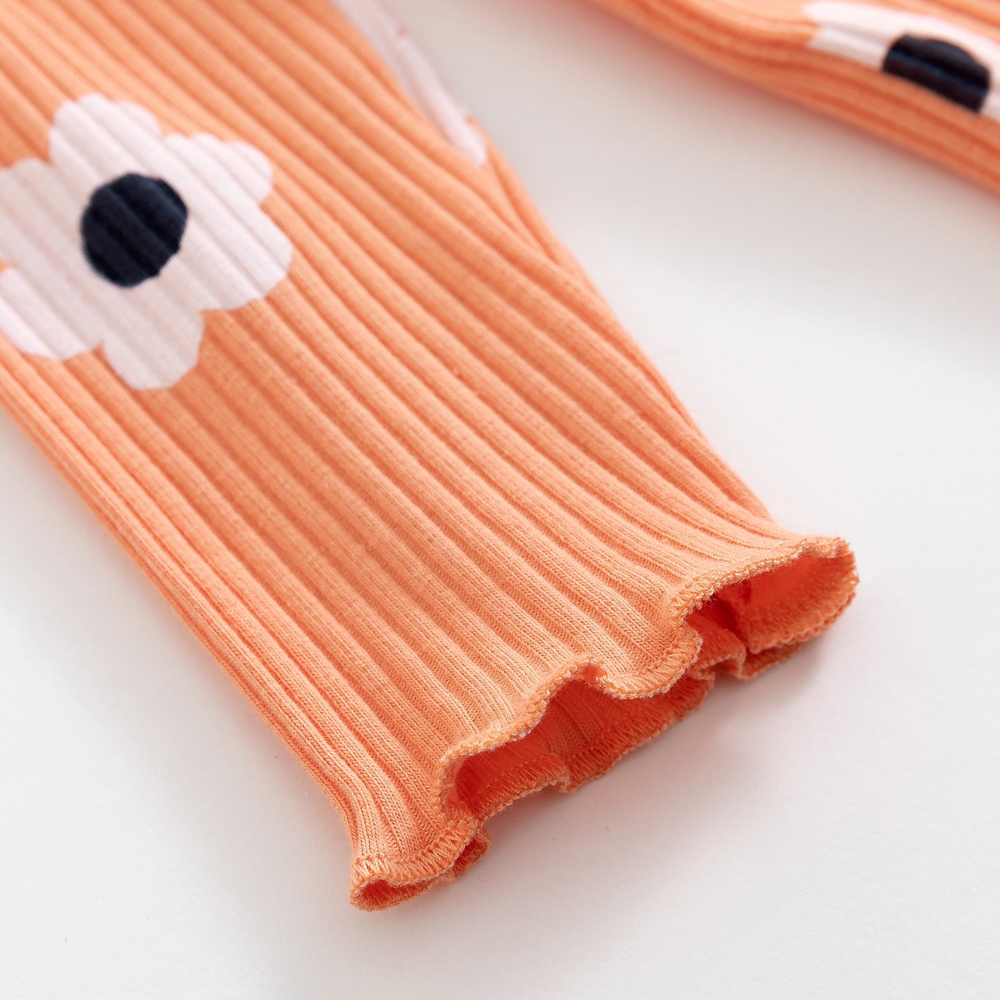 Girls' Small Sunflower Sunken Stripe Long Sleeve Round-neck Shirt Bell-bottom Pants Two-piece Set