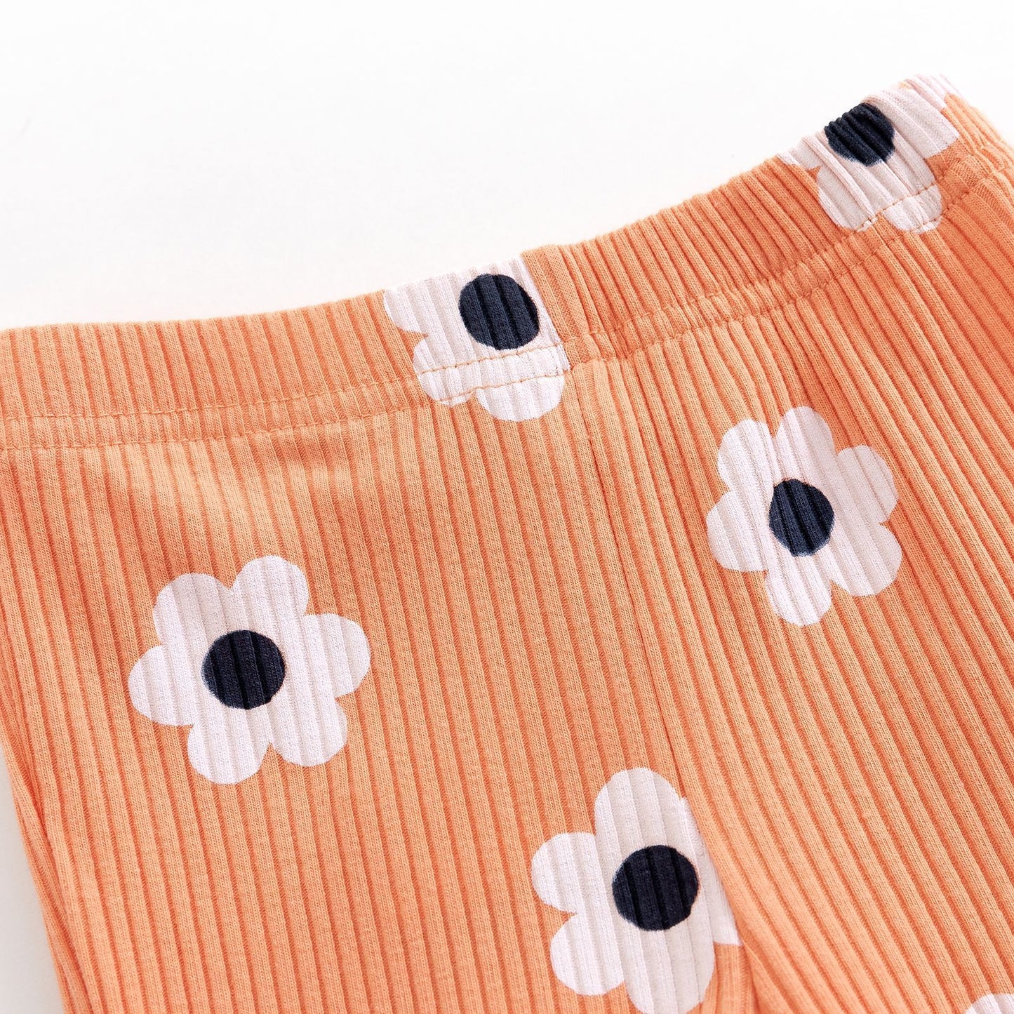 Girls' Small Sunflower Sunken Stripe Long Sleeve Round-neck Shirt Bell-bottom Pants Two-piece Set