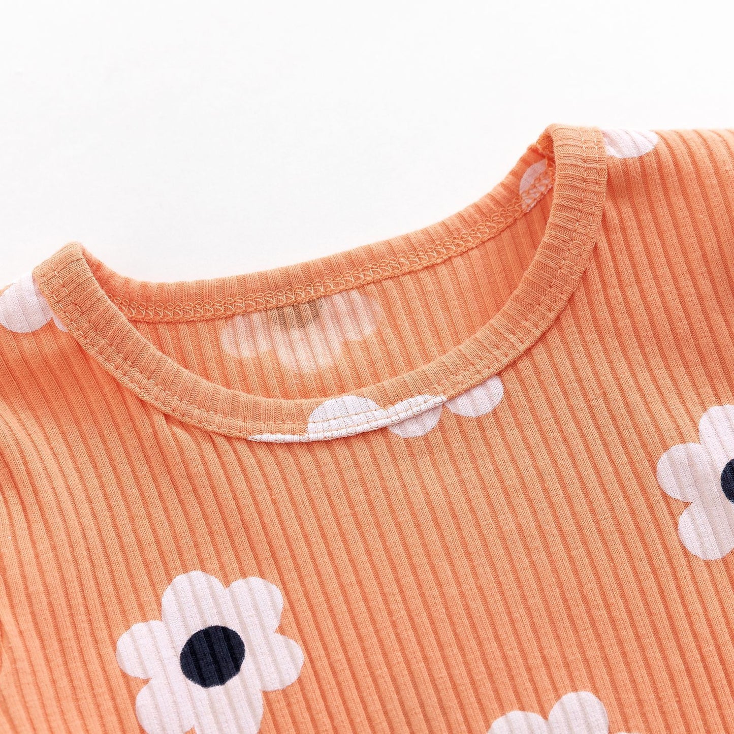 Girls' Small Sunflower Sunken Stripe Long Sleeve Round-neck Shirt Bell-bottom Pants Two-piece Set