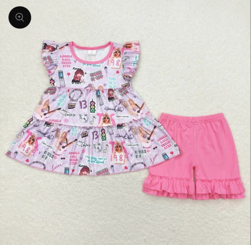 Pink and purple Taylor Swift short set