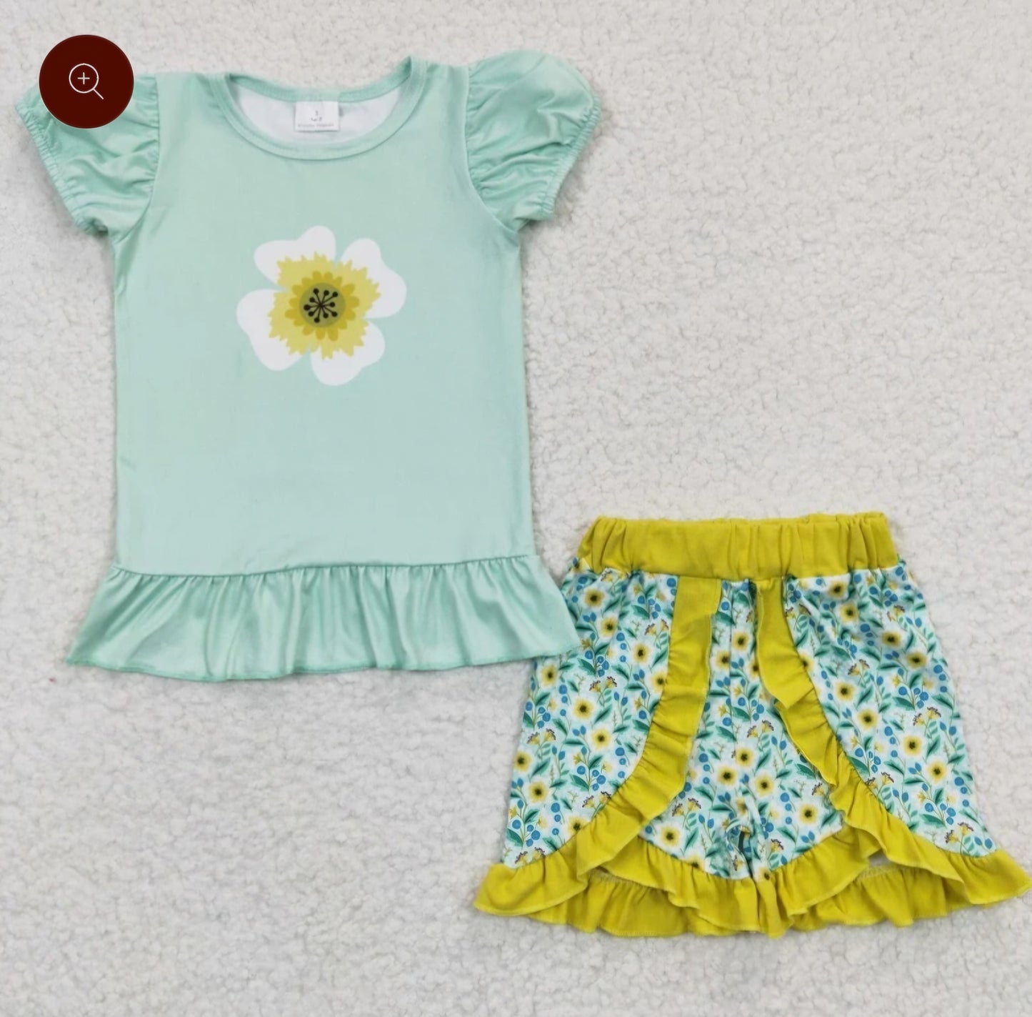 Green flower short set