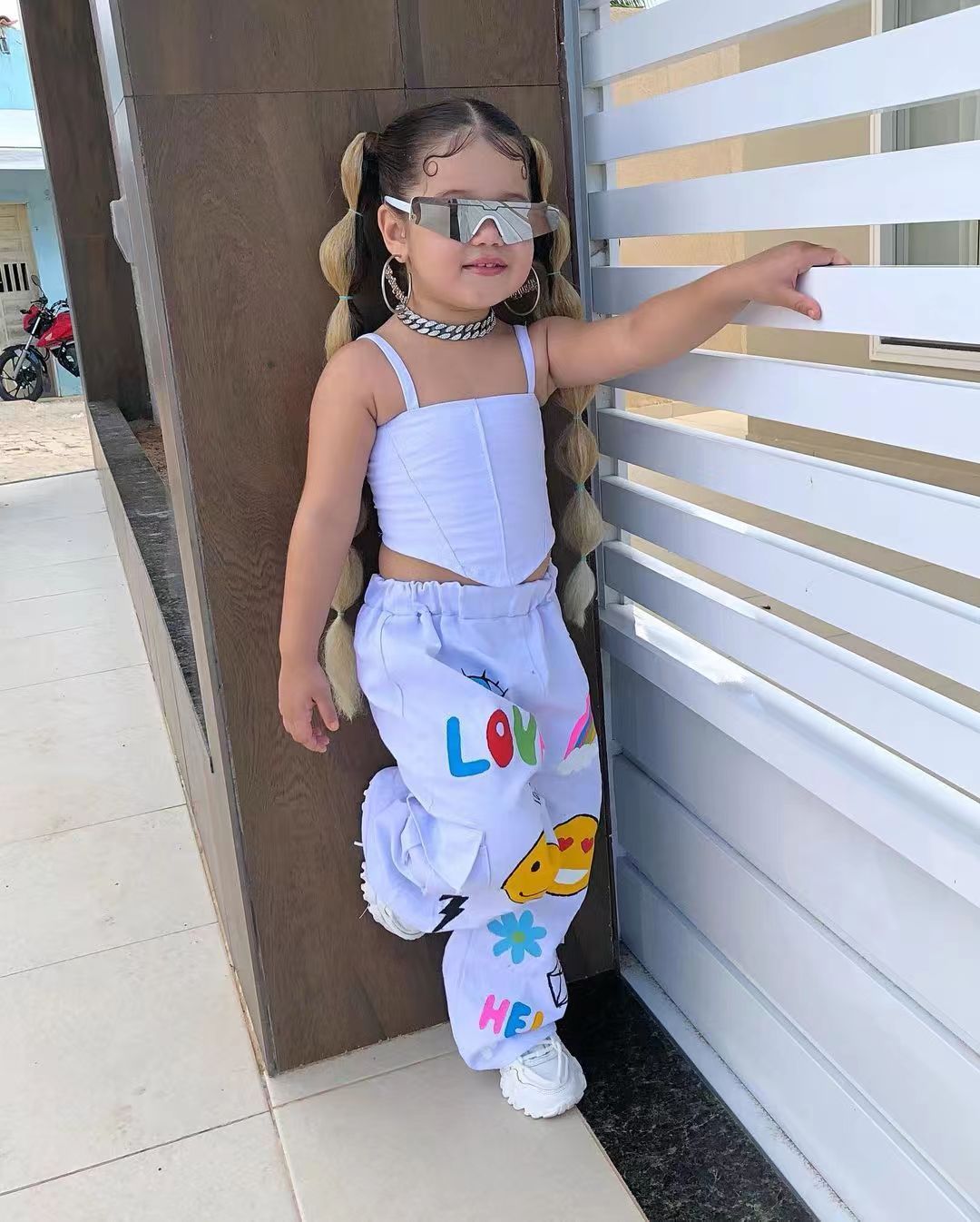 2023 New Girls' Fashion Casual Bandeau Sling Cartoon Printed Pants Two-piece Set