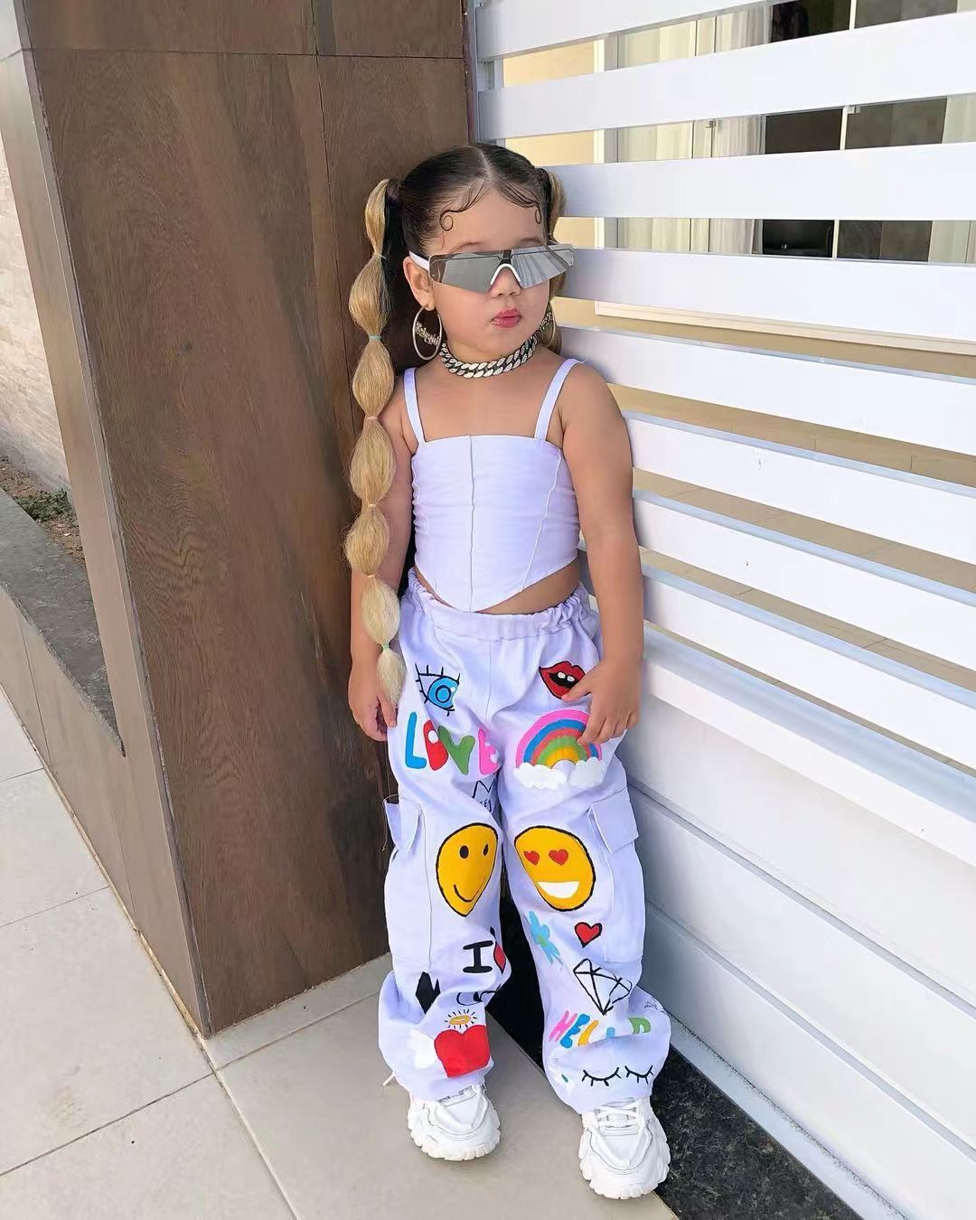 2023 New Girls' Fashion Casual Bandeau Sling Cartoon Printed Pants Two-piece Set