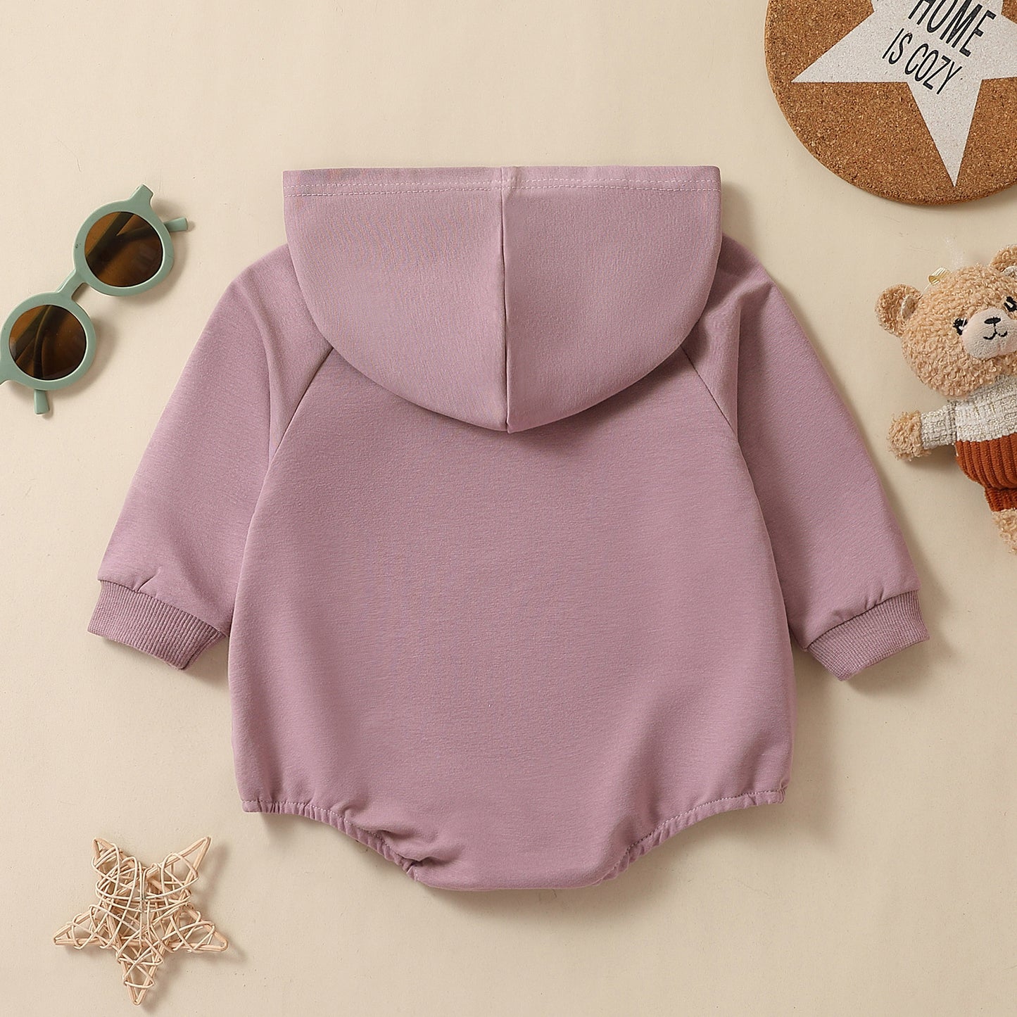 Brown Purple White Hooded Long Sleeve Triangle Romper