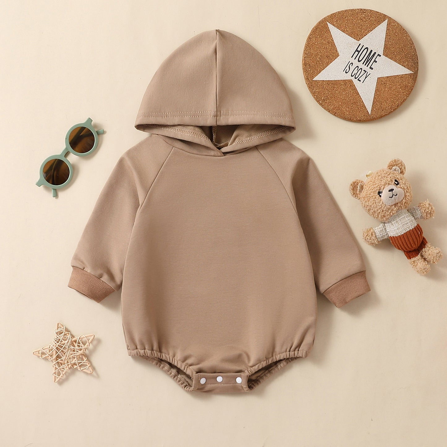 Brown Purple White Hooded Long Sleeve Triangle Romper