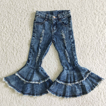 distress blue jean bell bottoms