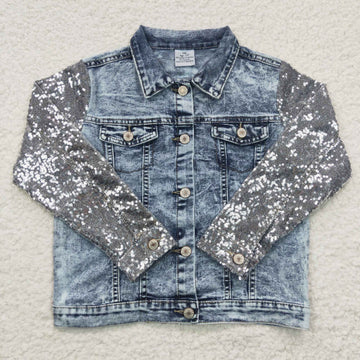 Sequin sleeve denim jacket