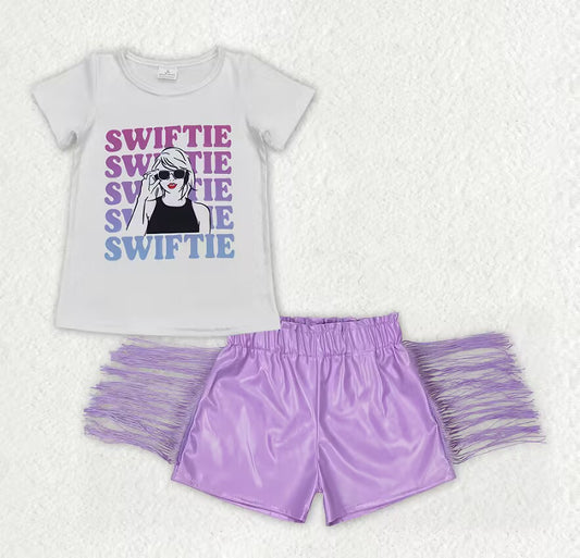 Swiftie t-shirt and purple leather short set