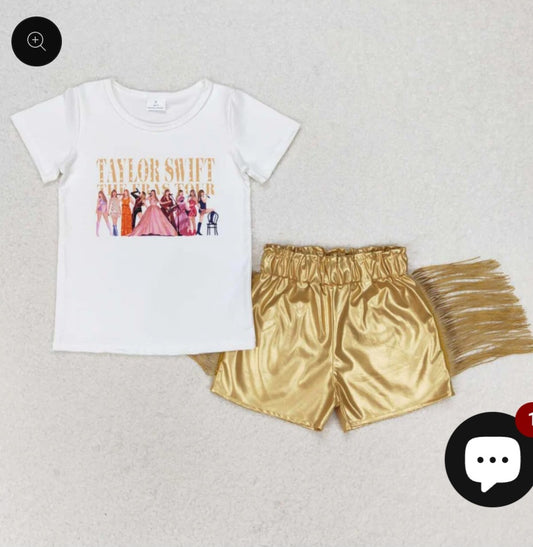 Tay tay t shirt with gold tassell shorts