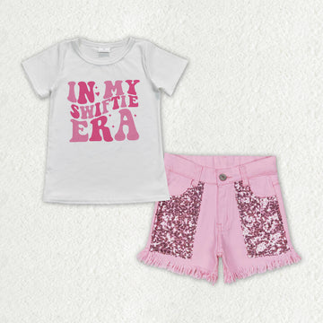 In my swiftie era and pink denim short set